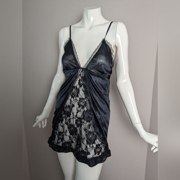 Vintage Black Lace Slip Dress Women’s XS/S Nylon Mini Adjustable Straps - Picture 1 of 8